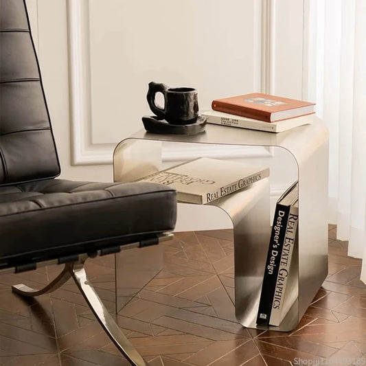 Minimalist Stainless Steel Coffee Living Room Table │ Japandi Modern Bedside End Table Furniture - Besontique Home