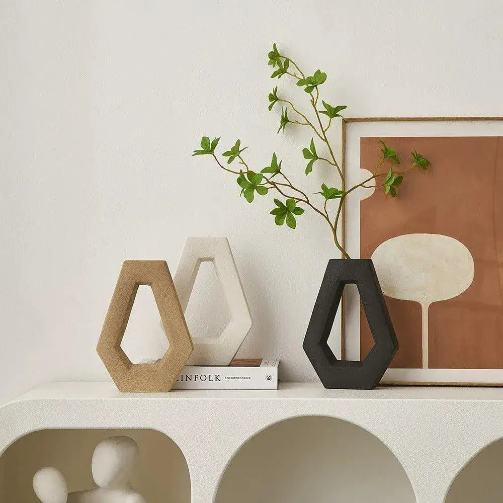 modern-abstract-art-ceramic-vase-minimal-geometric-hexagonal-table-decor-pot-set-besontique-home-66297 - Besontique Home