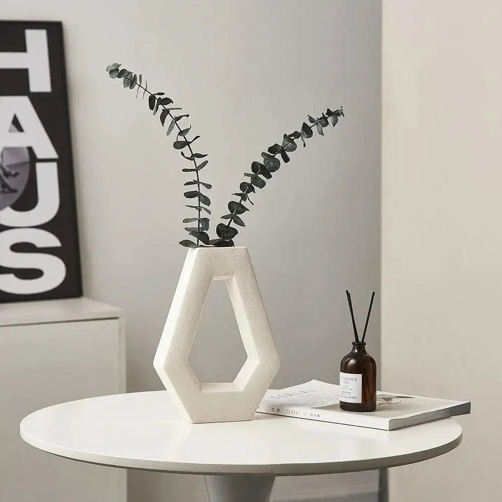modern-abstract-art-ceramic-vase-minimal-geometric-hexagonal-table-decor-pot-set-besontique-home-85673 - Besontique Home