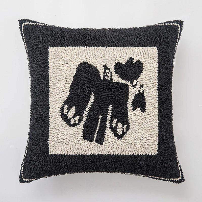 Modern Abstract Embroidered Cushion Cover │ Geometric Beige Black Tufted Throw Pillow Covers Decorative Pillowcase - Besontique Home
