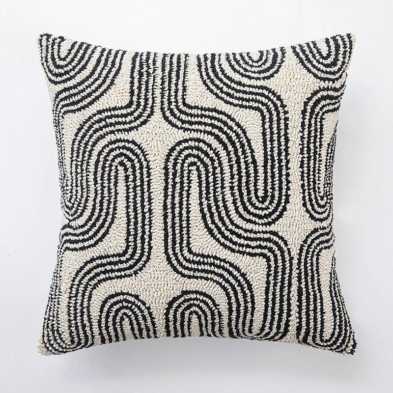 Modern Abstract Embroidered Cushion Cover β Geometric Beige Black Tufted Throw Pillow Covers Decorative Pillowcase - Besontique Home