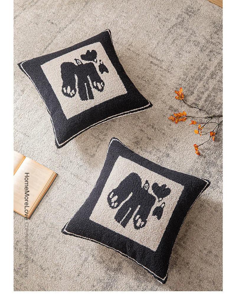 Modern Abstract Embroidered Cushion Cover β Geometric Beige Black Tufted Throw Pillow Covers Decorative Pillowcase - Besontique Home
