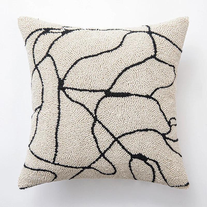 Modern Abstract Embroidered Cushion Cover β Geometric Beige Black Tufted Throw Pillow Covers Decorative Pillowcase - Besontique Home