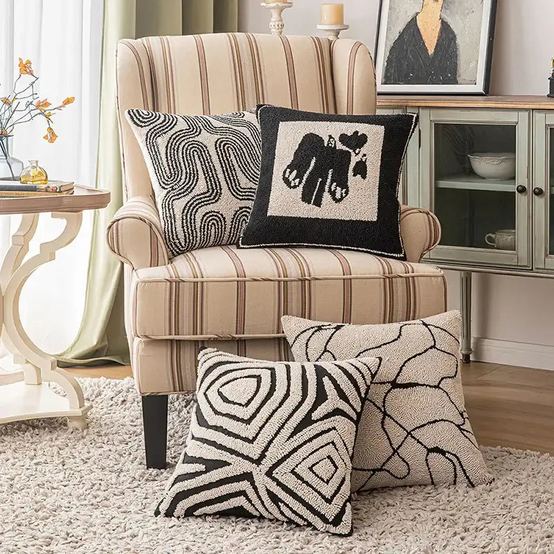 modern-abstract-embroidered-cushion-cover-geometric-beige-black-tufted-throw-pillow-covers-decorative-pillowcase-besontique-home-52604 - Besontique Home