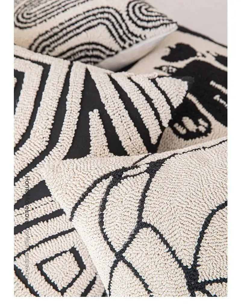modern-abstract-embroidered-cushion-cover-geometric-beige-black-tufted-throw-pillow-covers-decorative-pillowcase-besontique-home-59819 - Besontique Home