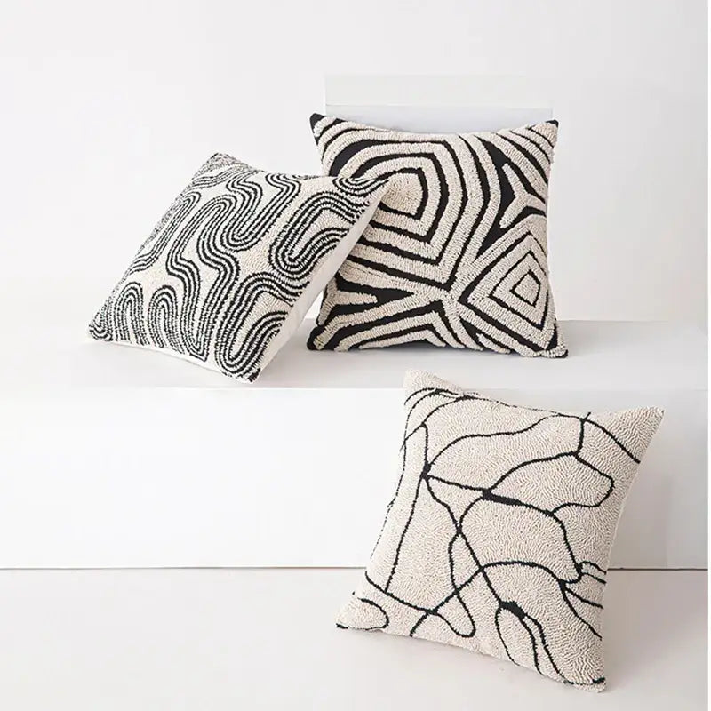modern-abstract-embroidered-cushion-cover-geometric-beige-black-tufted-throw-pillow-covers-decorative-pillowcase-besontique-home-74831 - Besontique Home