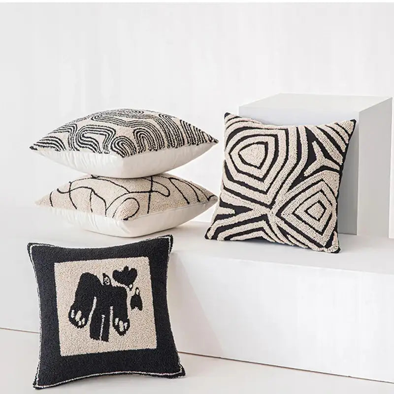 modern-abstract-embroidered-cushion-cover-geometric-beige-black-tufted-throw-pillow-covers-decorative-pillowcase-besontique-home-81413 - Besontique Home