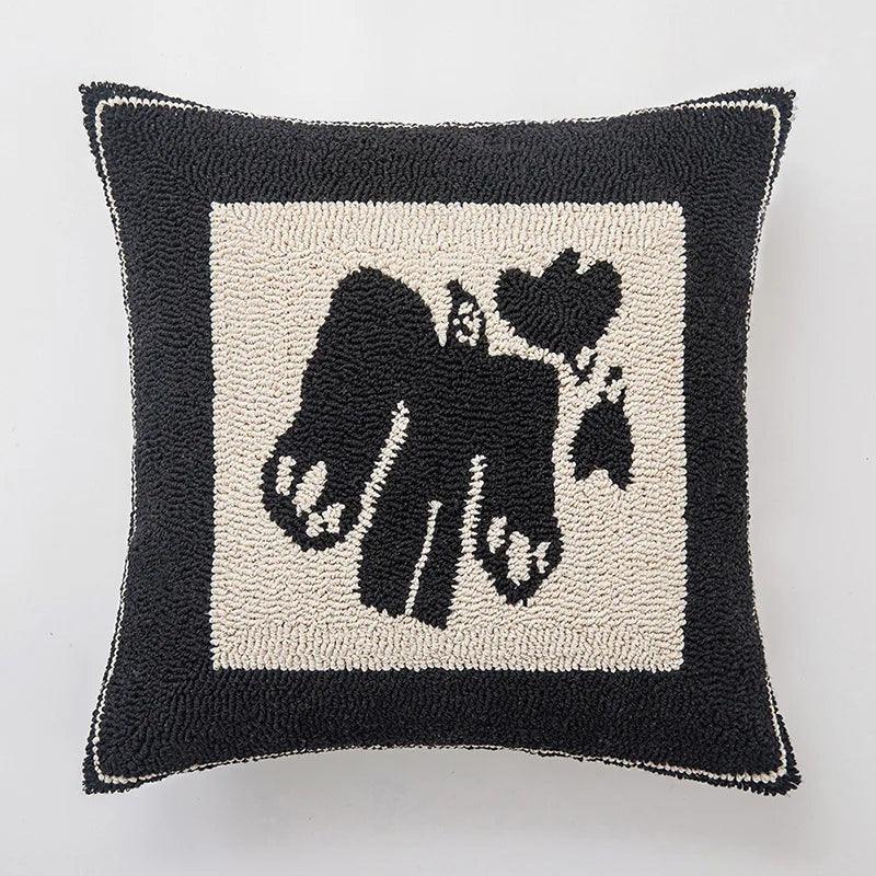 Modern Abstract Embroidered Cushion Cover β Geometric Beige Black Tufted Throw Pillow Covers Decorative Pillowcase - Besontique Home