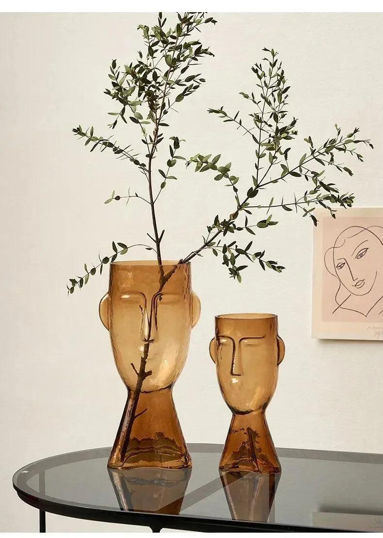 Modern Abstract Face Transparent Glass Flower Vase │ Minimal Art Home Terrarium for Table Decor - Besontique Home