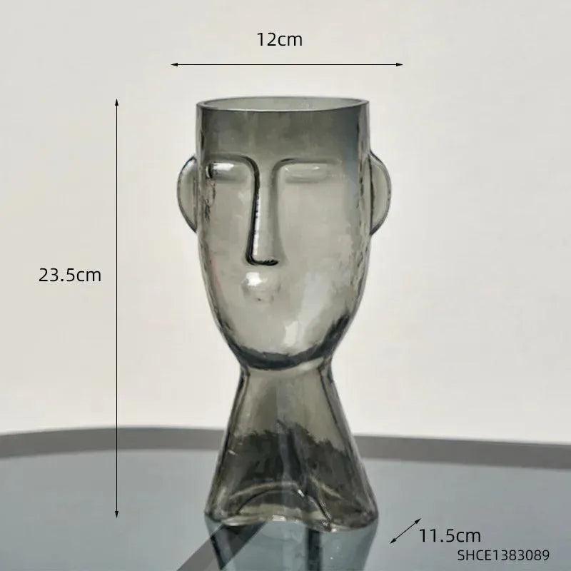 Modern Abstract Face Transparent Glass Flower Vase │ Minimal Art Home Terrarium for Table Decor - Besontique Home