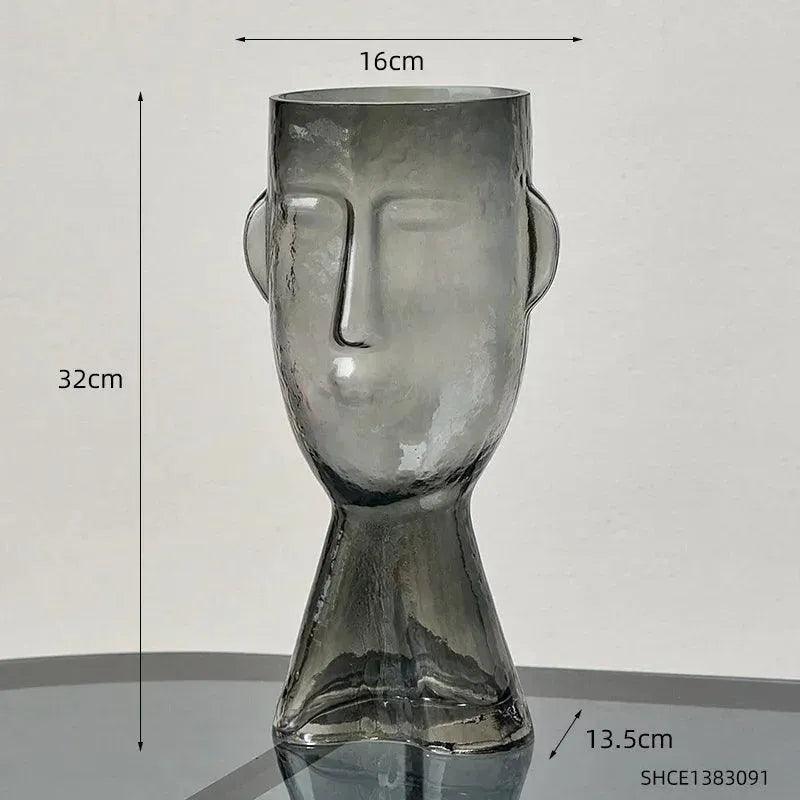 Modern Abstract Face Transparent Glass Flower Vase │ Minimal Art Home Terrarium for Table Decor - Besontique Home