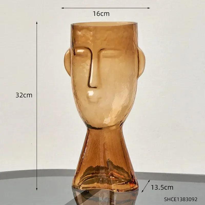 Modern Abstract Face Transparent Glass Flower Vase │ Minimal Art Home Terrarium for Table Decor - Besontique Home
