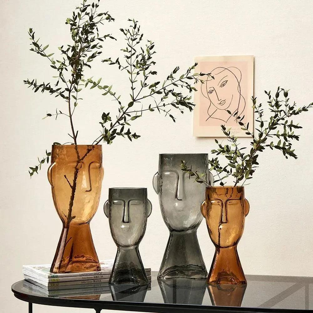 Modern Abstract Face Transparent Glass Flower Vase │ Minimal Art Home Terrarium for Table Decor - Besontique Home