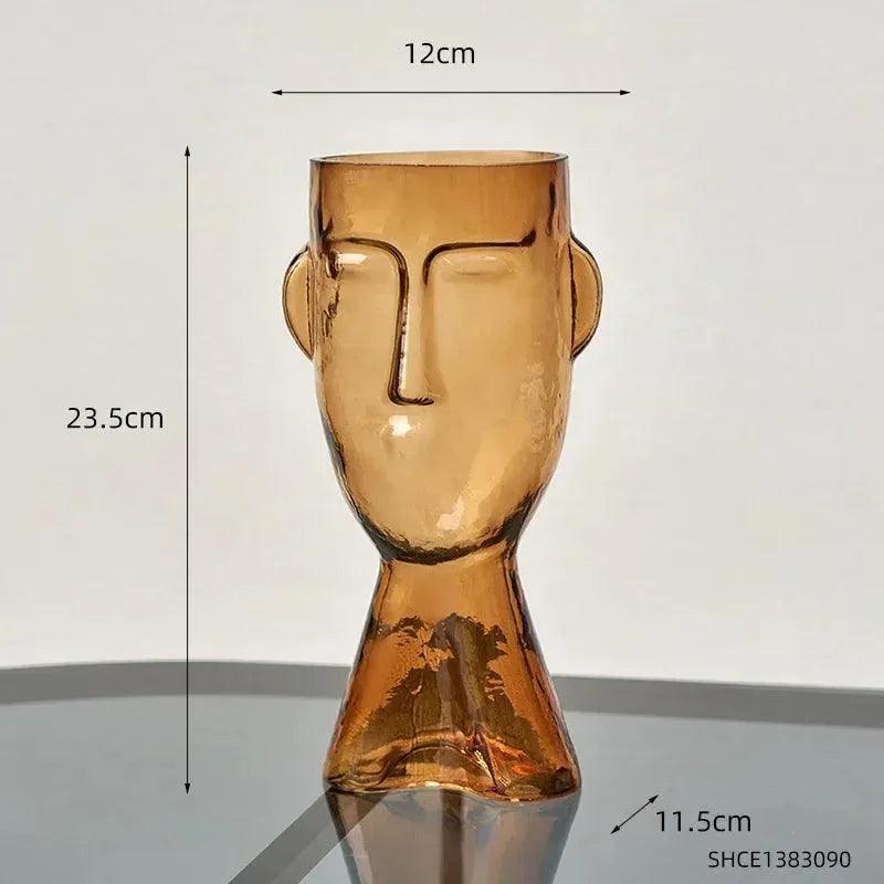 Modern Abstract Face Transparent Glass Flower Vase │ Minimal Art Home Terrarium for Table Decor - Besontique Home