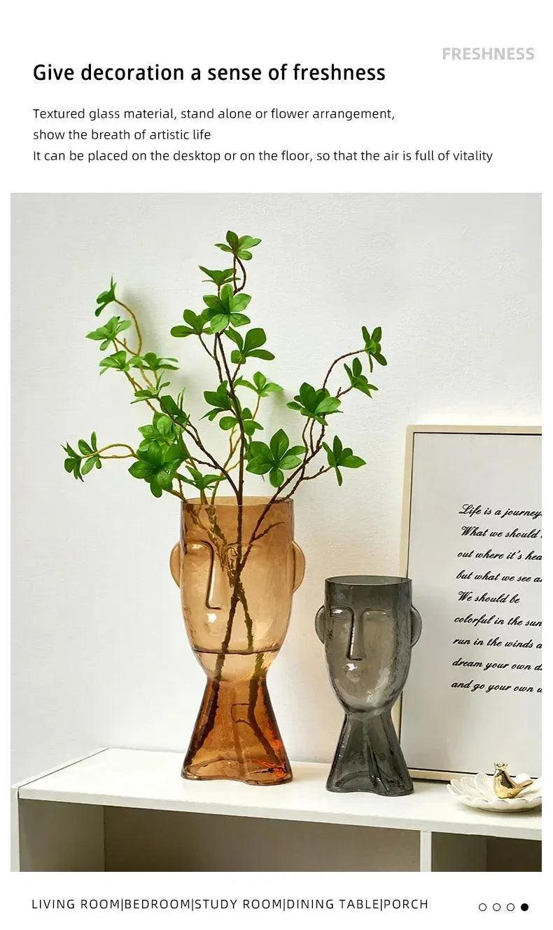 Modern Abstract Face Transparent Glass Flower Vase │ Minimal Art Home Terrarium for Table Decor - Besontique Home