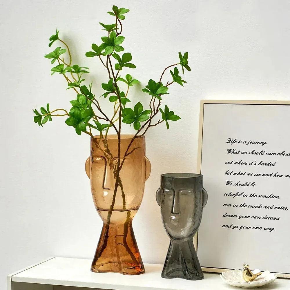 Modern Abstract Face Transparent Glass Flower Vase │ Minimal Art Home Terrarium for Table Decor - Besontique Home
