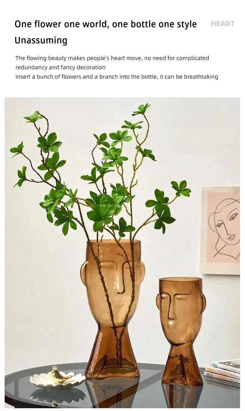 Modern Abstract Face Transparent Glass Flower Vase │ Minimal Art Home Terrarium for Table Decor - Besontique Home