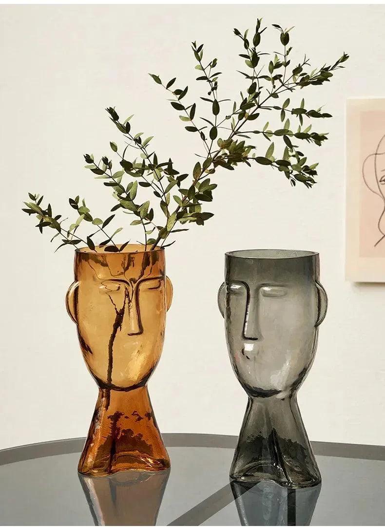 Modern Abstract Face Transparent Glass Flower Vase │ Minimal Art Home Terrarium for Table Decor - Besontique Home