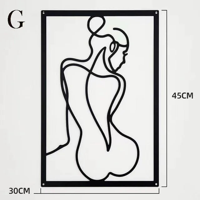 Modern Abstract Female Black Line Silhouette Metal Art │ Nordic Woman Iron Wall Hanging Decor Ornament - Besontique Home
