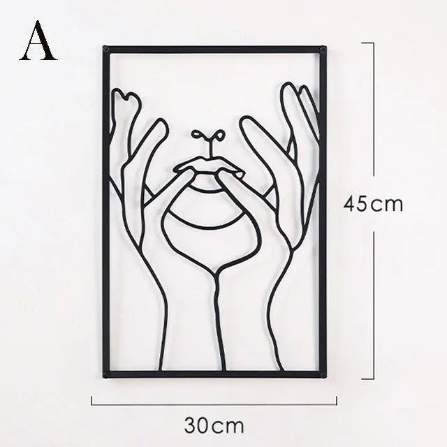 Modern Abstract Female Black Line Silhouette Metal Art │ Nordic Woman Iron Wall Hanging Decor Ornament - Besontique Home
