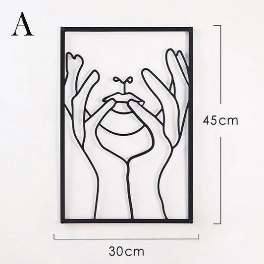 Modern Abstract Female Black Line Silhouette Metal Art │ Nordic Woman Iron Wall Hanging Decor Ornament - Besontique Home