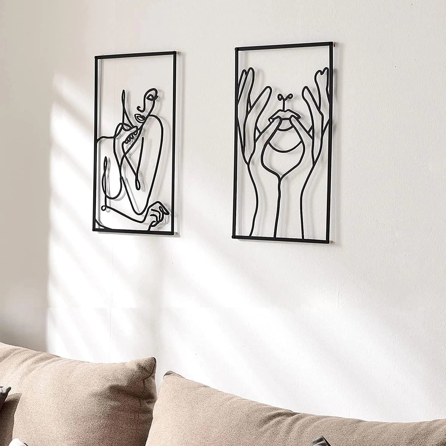 Modern Abstract Female Black Line Silhouette Metal Art │ Nordic Woman Iron Wall Hanging Decor Ornament - Besontique Home