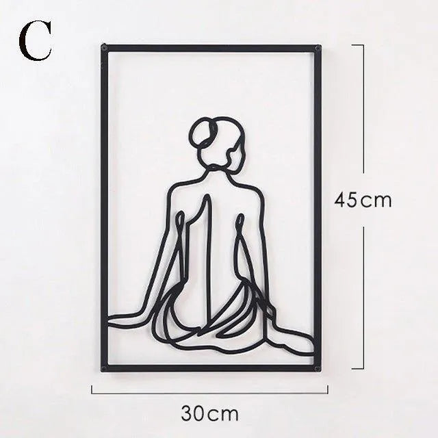 Modern Abstract Female Black Line Silhouette Metal Art │ Nordic Woman Iron Wall Hanging Decor Ornament - Besontique Home