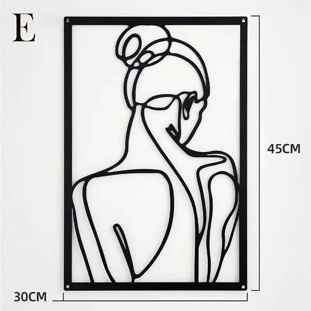 Modern Abstract Female Black Line Silhouette Metal Art │ Nordic Woman Iron Wall Hanging Decor Ornament - Besontique Home