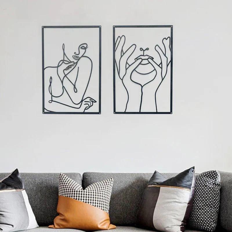 Modern Abstract Female Black Line Silhouette Metal Art │ Nordic Woman Iron Wall Hanging Decor Ornament - Besontique Home