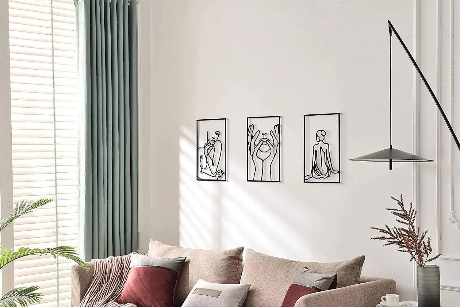 Modern Abstract Female Black Line Silhouette Metal Art │ Nordic Woman Iron Wall Hanging Decor Ornament - Besontique Home