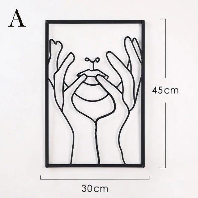 Modern Abstract Female Black Line Silhouette Metal Art │ Nordic Woman Iron Wall Hanging Decor Ornament - Besontique Home