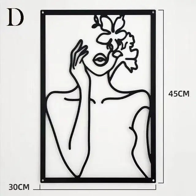 modern-abstract-female-black-line-silhouette-metal-art-nordic-woman-iron-wall-hanging-decor-ornament-besontique-home-47732 - Besontique Home