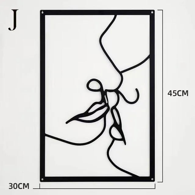 Modern Abstract Female Black Line Silhouette Metal Art │ Nordic Woman Iron Wall Hanging Decor Ornament - Besontique Home