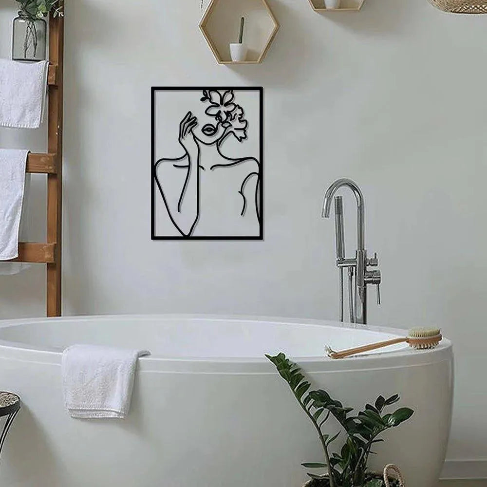 Modern Abstract Female Black Line Silhouette Metal Art │ Nordic Woman Iron Wall Hanging Decor Ornament - Besontique Home