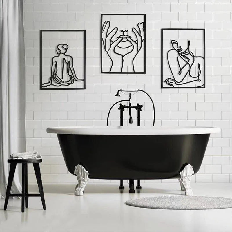 Modern Abstract Female Black Line Silhouette Metal Art │ Nordic Woman Iron Wall Hanging Decor Ornament - Besontique Home