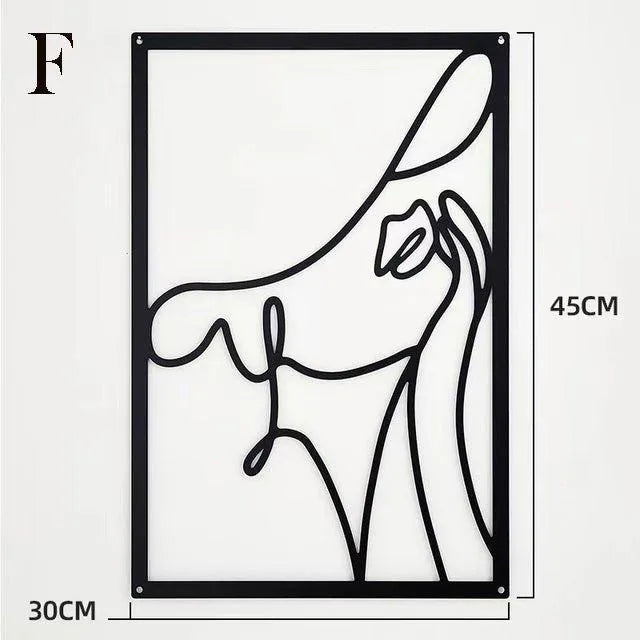 Modern Abstract Female Black Line Silhouette Metal Art │ Nordic Woman Iron Wall Hanging Decor Ornament - Besontique Home