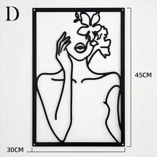 Modern Abstract Female Black Line Silhouette Metal Art │ Nordic Woman Iron Wall Hanging Decor Ornament - Besontique Home