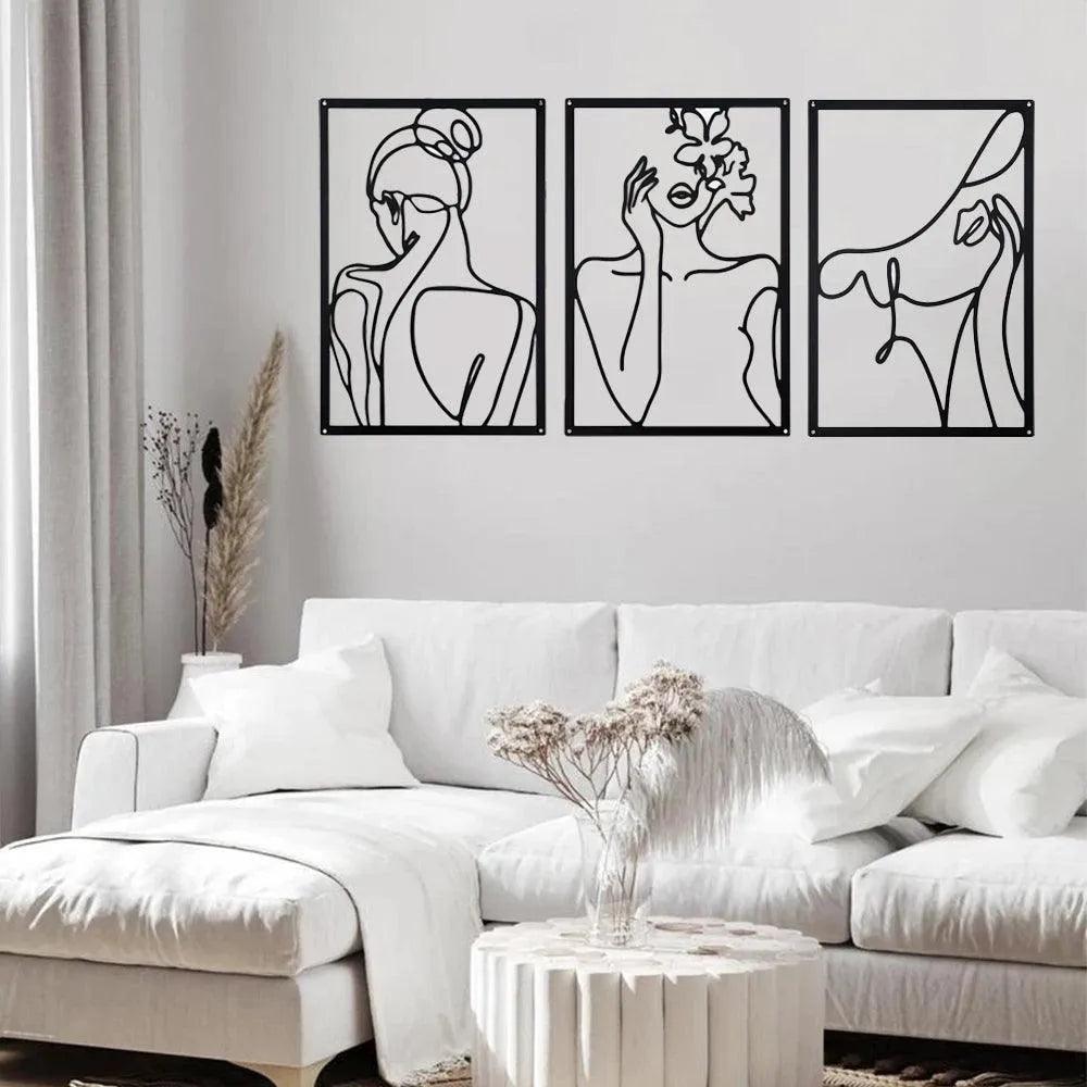 Modern Abstract Female Black Line Silhouette Metal Art │ Nordic Woman Iron Wall Hanging Decor Ornament - Besontique Home