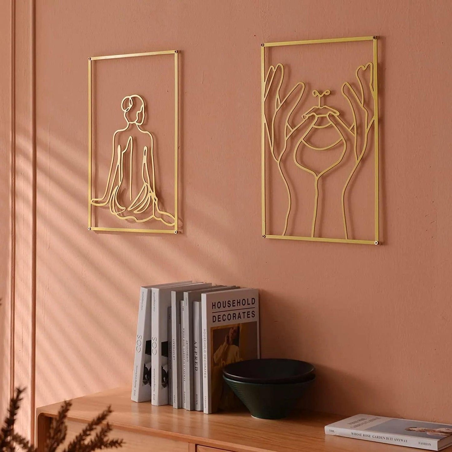 Modern Abstract Female Gold Line Silhouette Metal Art │ Nordic Woman Iron Wall Hanging Decor Ornament - Besontique Home