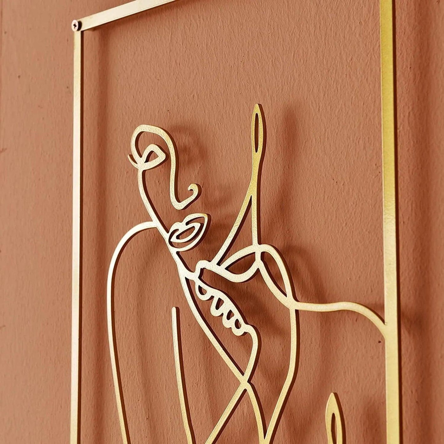 Modern Abstract Female Gold Line Silhouette Metal Art │ Nordic Woman Iron Wall Hanging Decor Ornament - Besontique Home