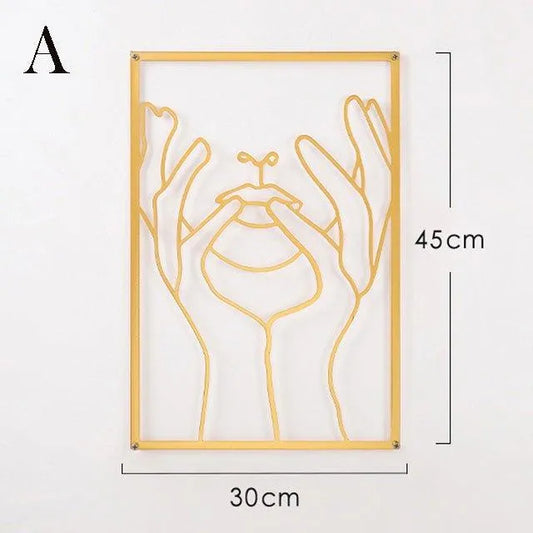 Modern Abstract Female Gold Line Silhouette Metal Art │ Nordic Woman Iron Wall Hanging Decor Ornament - Besontique Home