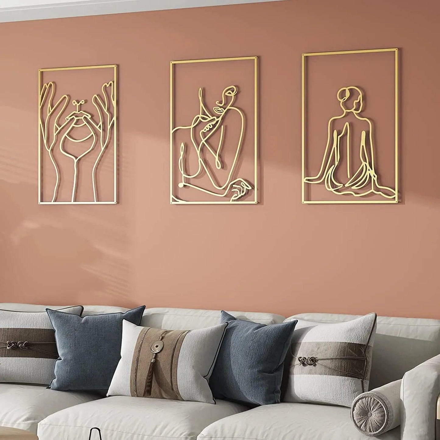 Modern Abstract Female Gold Line Silhouette Metal Art │ Nordic Woman Iron Wall Hanging Decor Ornament - Besontique Home