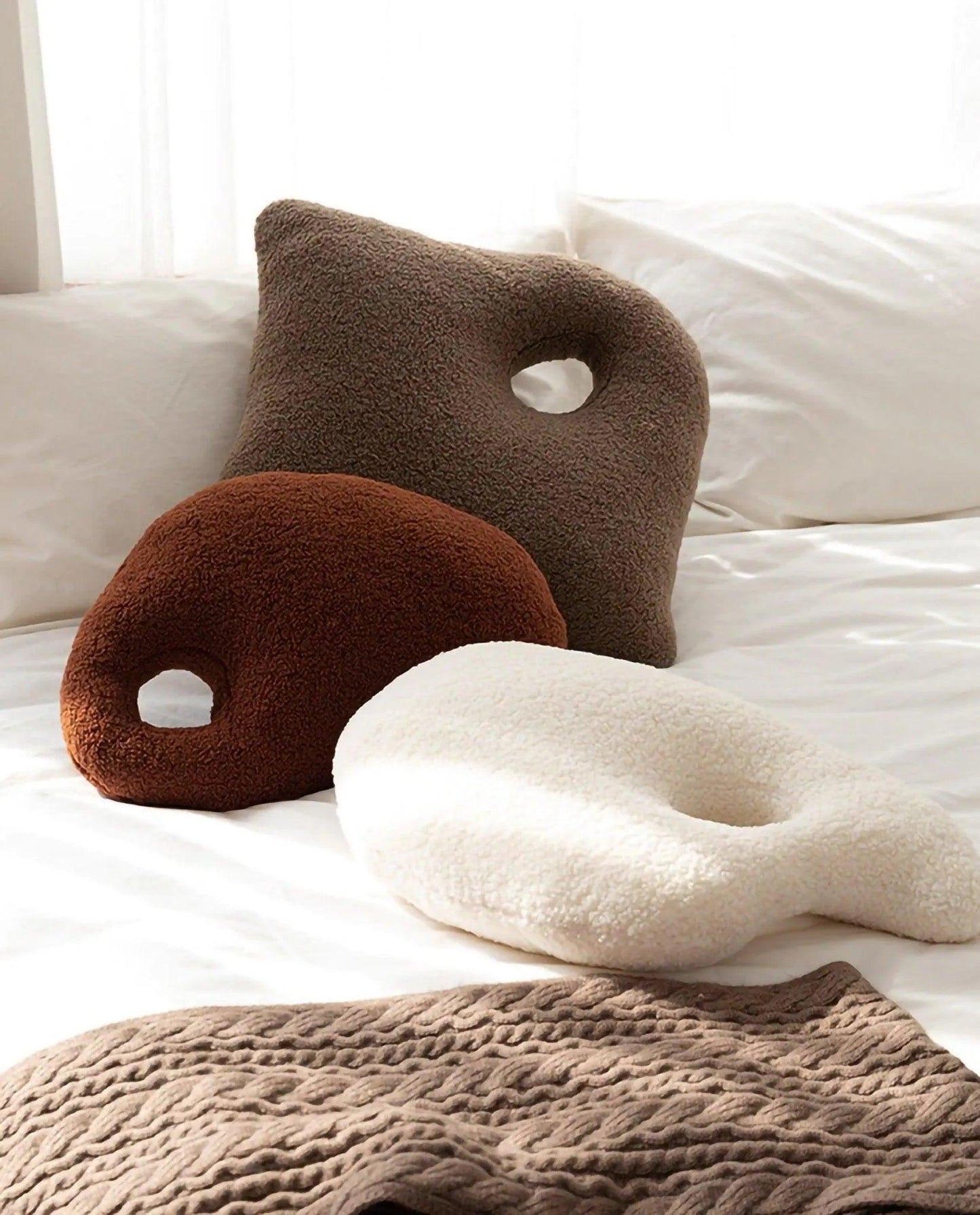 Modern Abstract Throw Pillows │ Neutral Solid Color Wool Decorative Cushion - Besontique Home