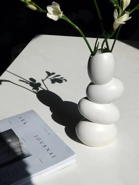 Modern Art Sculpture Egg Shape Vase │ Minimal White Decorative Pot - Besontique Home