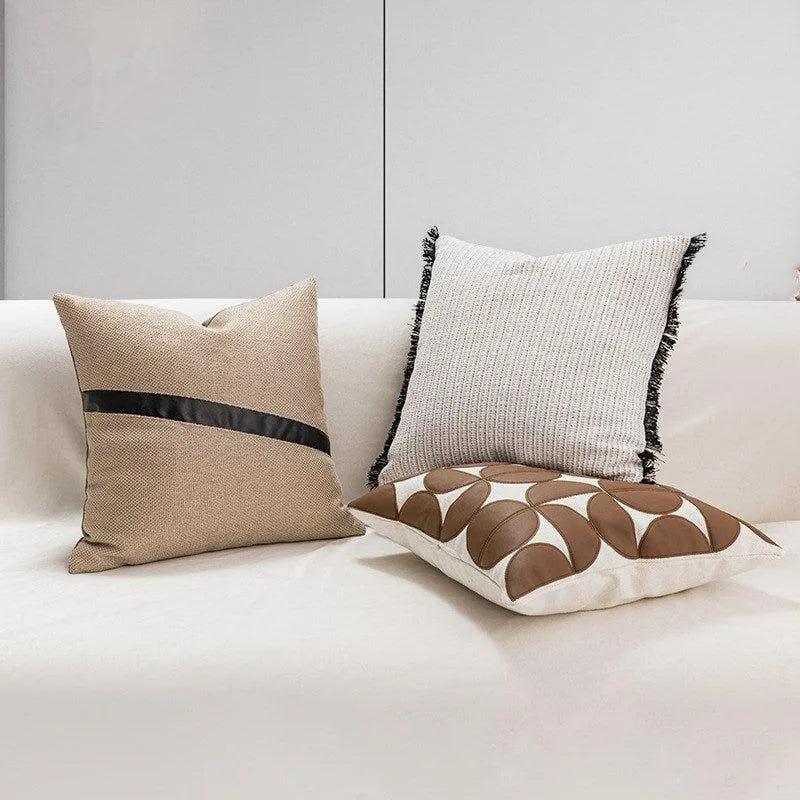 Modern Artificial Leather Cushion Cover │ Geometric Decorative Pillow Cases - Besontique Home