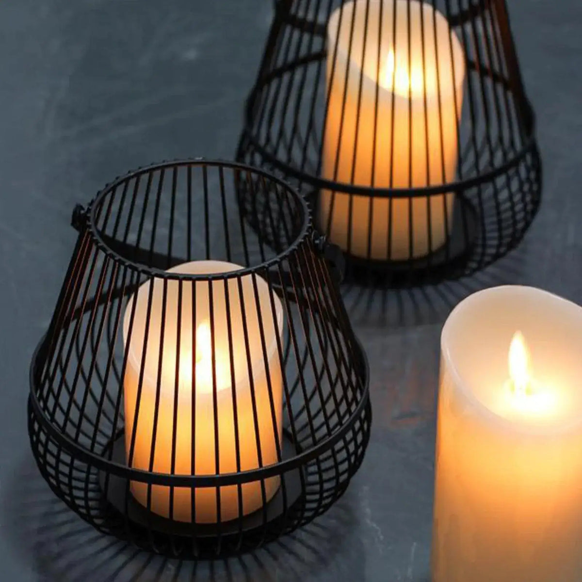 modern-black-cage-candlestick-holder-simple-hanging-lantern-candle-stand-besontique-home-50758 - Besontique Home