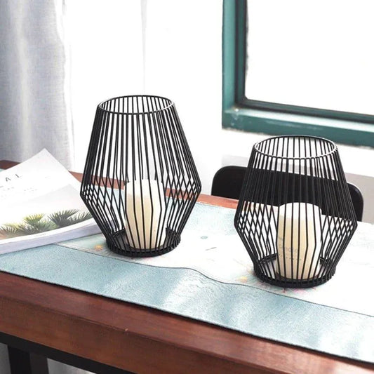 Modern Black Metal Willow Tea Light Candle Holder │ Pillar Candlestick Holder - Besontique Home