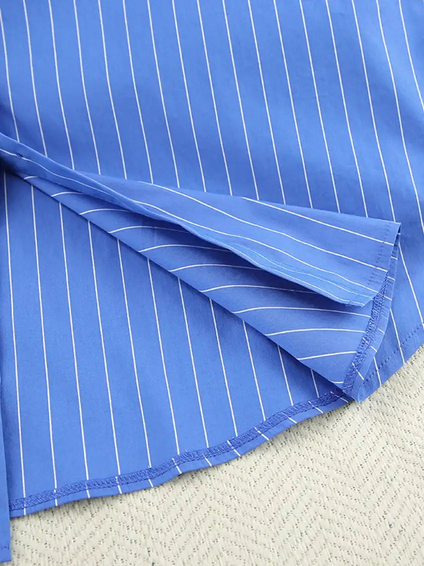 modern-blue-white-striped-cotton-long-sleeve-suit-2-piece-set-homewear-besontique-home-10597 - Besontique Home