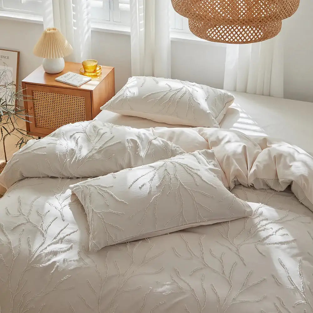 modern-boho-beige-soft-tufted-bedding-set-tree-branch-design-bed-duvet-cover-pillow-case-besontique-home-27086 - Besontique Home