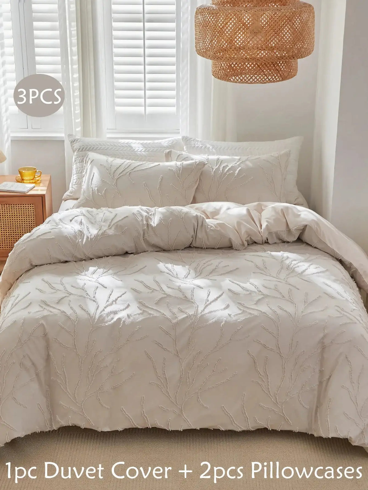modern-boho-beige-soft-tufted-bedding-set-tree-branch-design-bed-duvet-cover-pillow-case-besontique-home-35304 - Besontique Home